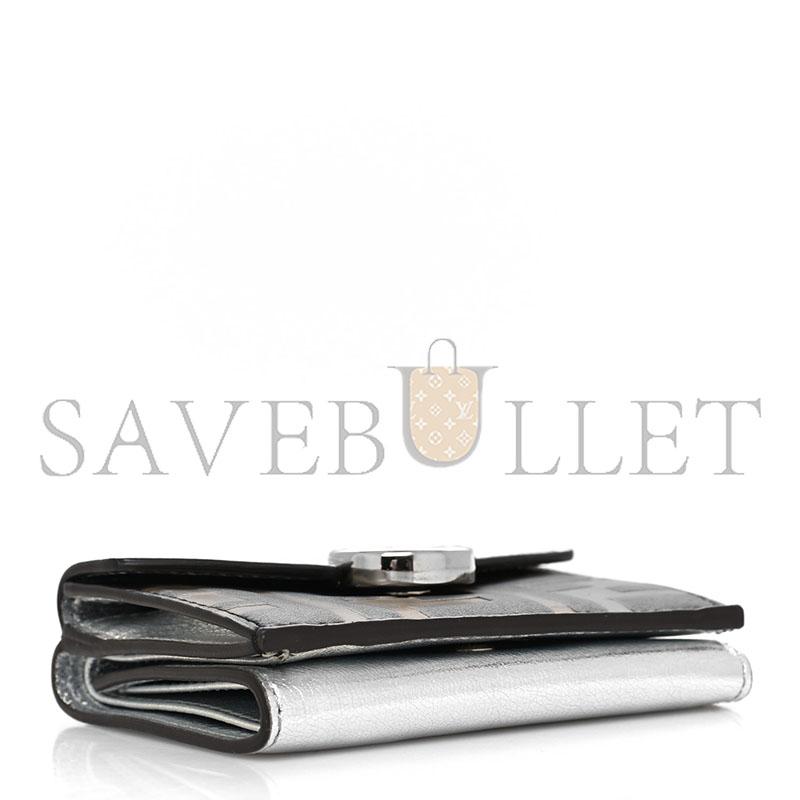 FENDI MICRO TRI-FOLD MINI WALLET WITH SILVER METALLIC FF LOGO F (9*6*3cm)